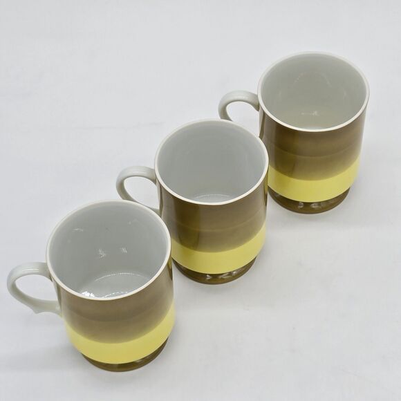 3 Vintage Holt Howard 1966 Green Striped Footed Coffee Mugs Cups Japan 7931 - Picture 3 of 5